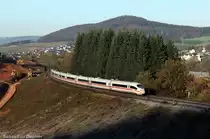 403 001 als ICE nach M�nchen am 31.10.13 bei Hain im Spessart