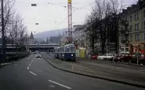 Z�rich VBZ Tram 6 (Be 4/4 1393) Gessnerallee im Februar 1994.