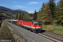 Am 28.10.13 wurde der Orientexpress von der �BB 1144 045 und der 1116 118 von Buchs SG bis zum Brenner bespannt.
Hier bei Steinach am Brenner.