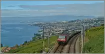 Der von der Re 460 102-7 geschoben IC St. Gallen - Gen�ve A�poport hat soeben Grandvaux verlassen und strebt nun dem im Hintergrund zu sehenden Lausanne entgegen.
20. Sept. 2013