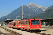 VT7 + B4 35 + VT8 der Zillertaler Verkehrsbetriebe AG mit R 133 Jenbach-Mayrhofen auf Jenbach Zillertalbahn am 2-8-2013.