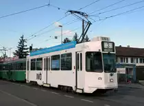 Nun hat der Be 4/4 479 seine alten Bilder abgelegt und erscheint in einer schlichten Werbung für die Industriellen Werke Basel (IWB). Die Aufnahme stammt vom 25.11.2013.