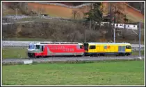 9032 mit Ge 4/4 III und Gmf 4/4 28701 auf Dieselmotor Einstellfahrten zwischen Fideris und Schiers. (28.11.2013)