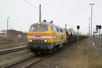 Wiebe 216 012 mit Schotterzug am 29.11.2013 in Rathenow