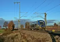 X73906 der SNCF war am Nachmittag des 07.12.13 als IRE von Mulhouse-Ville nach Freiburg (Breisgau) Hbf unterwegs. Hier ist der Triebwagen beim Verlassen des Bahnhofbereichs von M�llheim (Baden) aufgenommen worden.