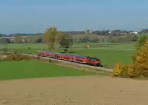 218 416 mit einer RB nach M�hldorf am 26.10.2013 bei Weidenbach.