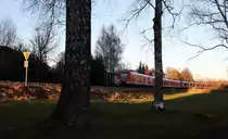 Kurz vor dem Untergang der Abendsonne am 23. Dezember 2013 konnte bei Grafing 423 610-5 als S4 von Ebersberg nach Geltendorf fotografiert werden.