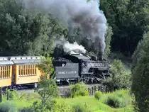 Nr. 481 der D&RGW, Rückfahrt von Silverton nach Durango am 06. August 2008 durch das Tal des Animas River. 