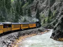 Nr. 481 der D&RGW, Rückfahrt von Silverton nach Durango am 06. August 2008 durch das Tal des Animas River. 