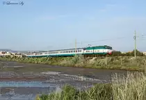 E.656 497 crosses the causeway at Augusta whilst working IC722, 0733 Siracusa-Messina, 11 Sept 2013.