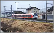 Die Sç wird durch die Südostbahn betrieben. Hier ist 526 055-9 als 23442 unterwegs nach St.Gallen und kreuzt in Au SG den RE nach Chur. (04.02.2014)