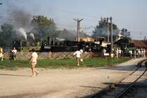 Die als U1 angeschriebene ehemalige BB 298.51, die wieder als  Molln  angeschriebene ehemalige BB 298.104, GEG 699.103 und 699.01 des CLUB 760 wrend der Feierlichkeiten  100 Jahre Schmalspurbahnen in sterreich  vom 11. bis 15. August 1989 im Bf. Obergrafendorf. (Diascan)