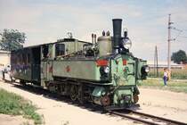 Die als U1 angeschriebene ehemalige BB 298.51 wrend der Feierlichkeiten  100 Jahre Schmalspurbahnen in sterreich  vom 11. bis 15. August 1989 im Bf. Obergrafendorf. (Diascan)