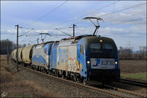 1216.910 und 1216.922 mit Getreidezug am 08.02.14 kurz nach Gramatneusiedl Ri. Hegyeshalom.
