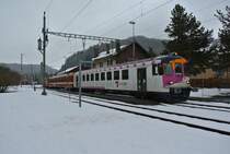 Bt 50 85 80-35 904-2 ex. MThB / Thurbo, B LEGO 50 35 20-34 304-0 ex. RVT / TRN und Re 420 503-6 in Le Pont, 13.02.2014.