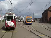 OEG Rastätter 4557 und RNV Variobahn 4136 am 15.05.11 in Käfertal bei der IGN Sonderfahrt
