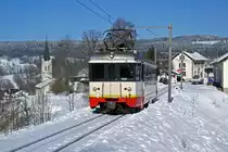 TRN: Winterstimmung in Neuenburger Jura. BDe 4/4 3 bei Les Brenets am 24. Februar 2009.
Foto: Walter Ruetsch