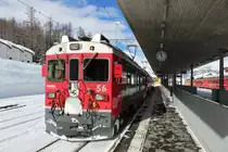 RhB ABe 4/4 III 55  Diavolezza  und 56  Corviglia  warten in Pontresina auf die Abfahrt als Regio nach Poschiavo. 14.02.2014