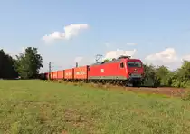 Noch eine ziemlich ungewöhnliche Leistung fuhr am 04.08.2013 über die KBS 613 gen Süden: 156 004-4 (MEG 804) mit Containerzug, und zwar fast ausschließlich Hamburg-Süd Container. Aufgenommen zwischen Eltmannshausen und Wehretal-Reichensachsen.
