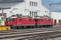 Ge4/4 II Nr.625  Küblis  und 631  Untervaz  mit allen Bügeln oben,am 22.02.14 in Landquart