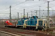 261 671-2 und 365 695-6 von der Aggerbahn standen am 22.02.2014 in Düsseldorf Hbf abgestellt.