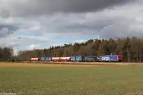 482 045 und 189 927 mit KLV Zug am 22.02.2014 bei Eglharting.