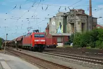 152 003-0 beschleunigt mit einem Tads-Zug aus der Überholung in Verden(Aller), wo der Zug den ICE 79 vorbeigelassen hat.