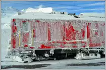 Eis und Schnee bringen die Gem 4/4 802 nicht aus dem Takt. Ospizio Bernina (22.02.2014)