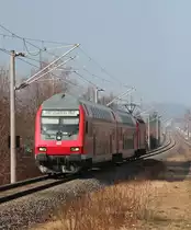 RB 17218 aus Freiberg(Sachs) fährt am 08.03.2014 in den Hp Zwickau-Pölbitz ein. Schublok ist die 143 342-4.