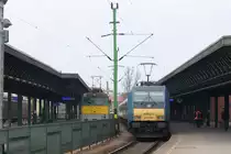 H-START 480 017-7 am 08.M�rz 2014 mit dem IC 937 nach Csorna im Bf. Sopron. Links die GySEV 430 332-5.