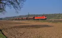 152 056 mit einem Mischer auf der KBS 750 in Richtung Ulm.Aufgenommen bei Ebersbach an der Fils am 8.3.2014