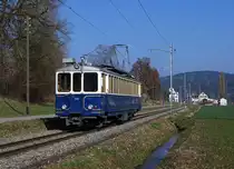 ASm: BRe 4/4 116 bei St. Urban am 9. März 2014 anlässlich einer Sonderfahrt. Leider ist dieses Fahrzeug aus der Eröffnungszeit der ehemaligen LJB (1907) nur noch sehr selten im Einsatz, was auf den dichteren Fahrplan und die höhere Geschwindigkeit der Planzüge zurückzuführen ist.
Foto: Walter Ruetsch
