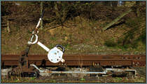 Die Weiche ist gestellt für das Bahnbild  Nummer 700. Hier ist noch Muskelkraft gefragt am alten Bahnhof in Montzen(Belgien).Aufnahme vom 8.3.2014 ,Gelände frei zugänglich.