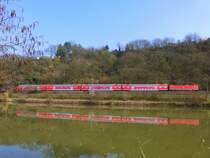 Deutschland, Rheinland-Pfalz, eine BR 143 schiebt die Dostos und den Steuerwagen von Kanzem nach Konz(Saarstrecke, KBS 685).06.03.2014