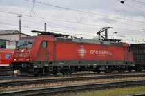 DB Lok 185 596-4 mit einer CROSSRAL Werbung am Badischen Bahnhof in Basel. Die Aufnahme stammt vom 27.02.2014.