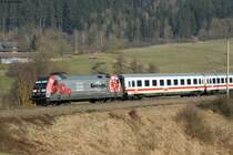 Und hier eine n�here Ansicht auf die seitliche Fl�che der Werbelok 101 110-5. Aufgenommen am 08.03.2014 bei Mittelrot.