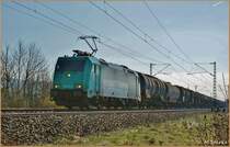 185 575-8 der HGK mit einen Kesselzug von Würzburg kommend bei Thüngersheim am 11.03.14.