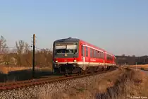 628 566 und 628 567 am 11.03.2014 bei Kleinberghofen (Strecke Dachau ဓ Altomünster).