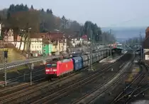 185 059 zieht am 05. M�rz 2014 einen PKP Kohlezug durch Kronach Richtung Lichtenfels.