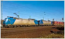 Die 185 535-2 zieht am 09.03.2014 die kalte 145-CL 203 (145 523) und einem Container-/Wechselbehälterzug bei Koblenz-Lützel in Richtung Köln. Die TRAXX-Loks fahren für die Crossrail. 

Die 145-CL 203 (145 523) eine TRAXX F140 AC wurde 2001 bei Adtranz in Kassel (heute Bombardier) unter der Fabriknummer 33846 gebaut. Sie trägt (z.Z. der Aufnahme) die NVR-Nummer 91 80 6145 099-8 D-XRAIL und die EBA-Nummer EBA 95T14A 099.  

Die 185 535-2 eine TRAXX F140 AC2 (BR 185.2) wurde 2004 bei Bombardier in Kassel unter der Fabriknummer  33846 gebaut. Sie trägt (z.Z. der Aufnahme) die NVR-Nummer 91 80 6185 535-2 D-XRAIL und die EBA-Nummer EBA 99A22D 142. Sie hat die Zulassungen für Deutschland, Österreich und Schweiz