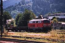 218-343 aus Haltingen, steht hier mit einer kleinen G�ter�bergabe
in Hausach (Schwarzwaldbahn) um in k�rze durch das Kinzigtal nach Offenburg aufzubrechen. Sommer 2006 

