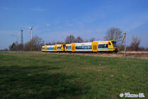 30. März 2014 - ODEG Dopeltraktion mit VT 650.74 und 650.62 im Oderbruch.