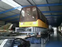 Der ehmalige Wagen-Nr.06 von der ehmaligen Berliner Magnetbahn befindet sich im Eisenbahn-und Technikmuseum Prora.Aufnahme vom 12.April 2014.