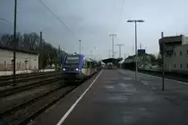 X73904 als IRE von Freiburg (Breisgau) Hbf nach Mulhouse-Ville am Nachmittag des 28.02.14 beim Verlassen des Bahnhofs M�llheim (Baden).