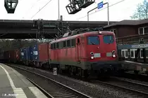 139 285-1 fuhr mit einen containerzug am 11.04.14 durch hh-harburg
