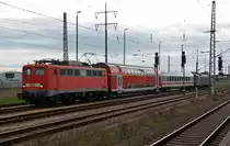 140 539 erreicht am 08.04.14 mit dem PbZ 2467 Berlin-Leipzig den Bahnhof Bitterfeld. Nach einem längeren Aufenthalt ging die Fahrt weiter.