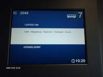 Das Innendisplay eines IC im Wagen7. Dieser InterCity ist p�nktlich im Leipziger Hbf ausgefahren in Richtung D�sseldorf Hbf.