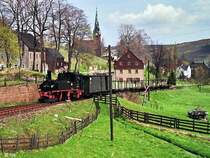 099 711 (99 1586) mit Arbeitszug in Hammerunterwiesenthal (8. Mai 1992)