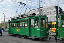 Mit dem Be 2/2 156 aus dem Jahre 1920 finden Publikumsfahrten durch die Stadt Basel statt. Die Aufnahme stammt vom 12.04.2014.