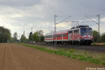 PBZ 2479 Dortmund- Kassel mit 115 509 (DB Autozug Werbelok) am 18/04/2014 mit einer recht kurzen Fuhre durch Paderborn-Elsen.